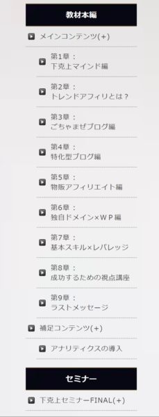 下克上∞購入者ページのメニュー