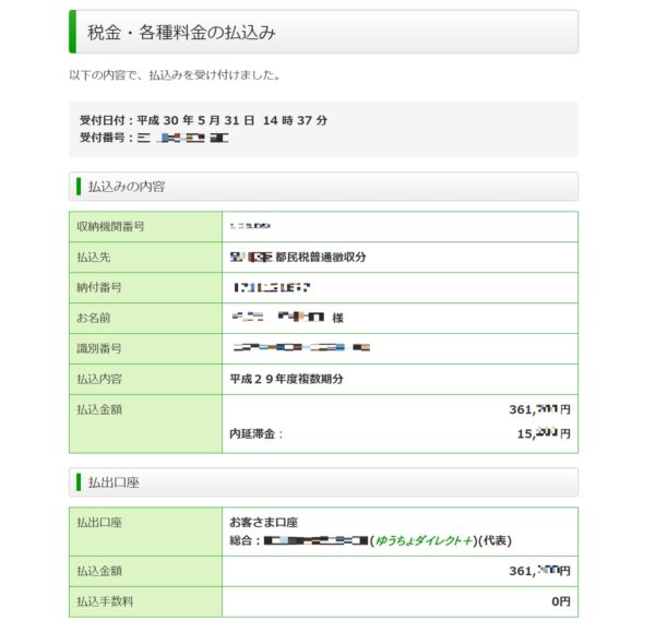 滞納していた住民税の支払いが完了